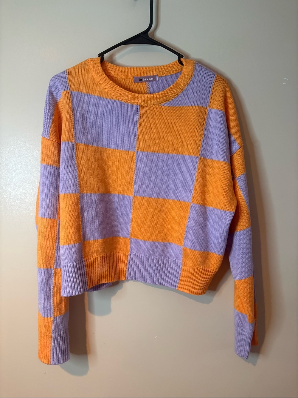 LaLavon Orange & Purple Crewneck Boxy Sweater NWOT